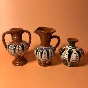 Beautiful Mini 3 Pc Art Pottery HALMSTAD Sweden Redware Set